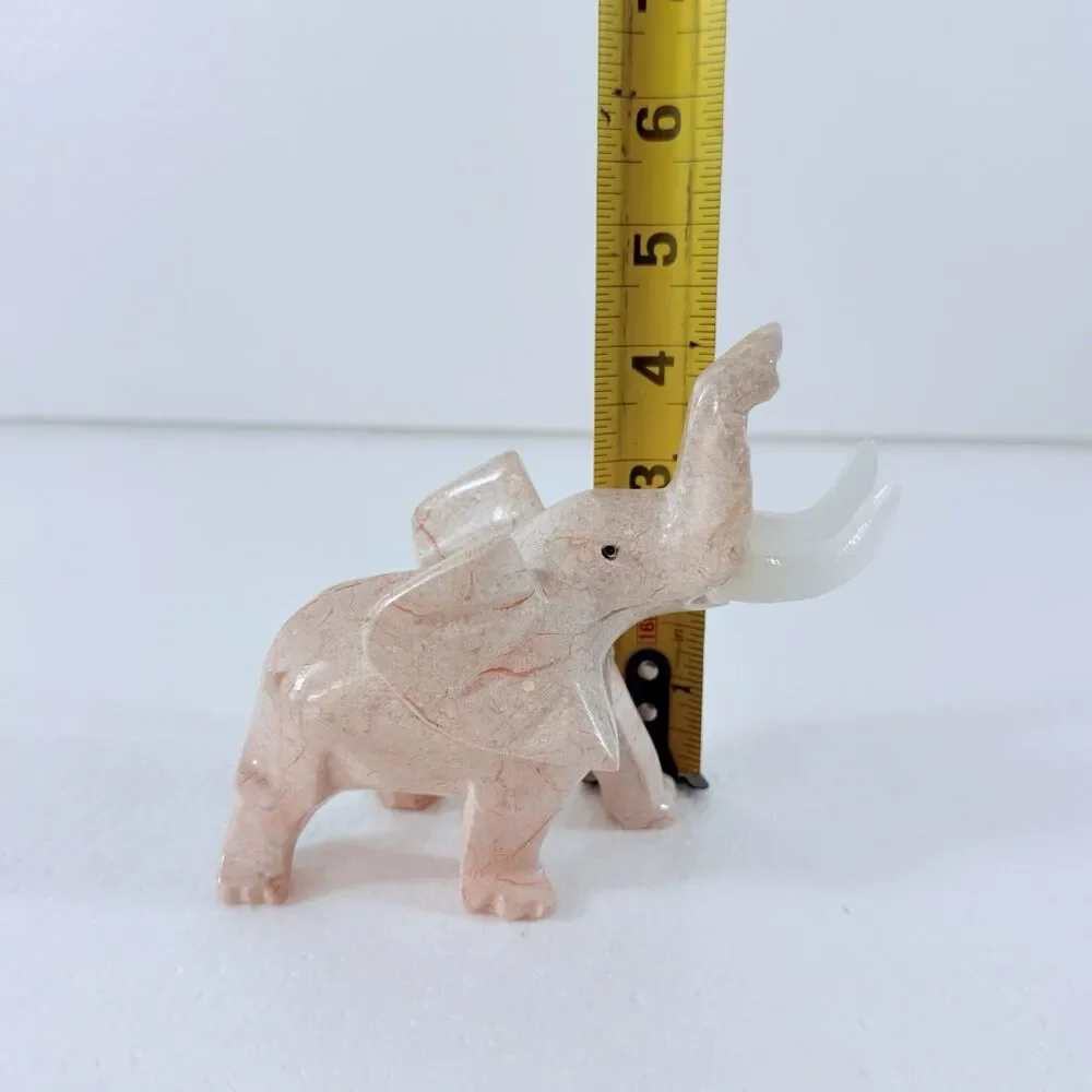 Vintage Onyx Marble Stone Elephant Figurine Trunk Up Luck Statue Hand Carved